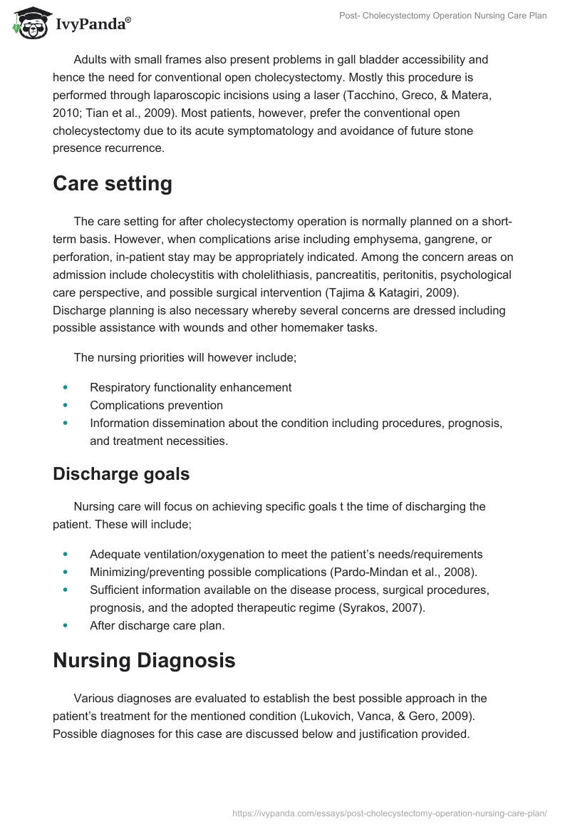 Post- Cholecystectomy Operation Nursing Care Plan. Page 2
