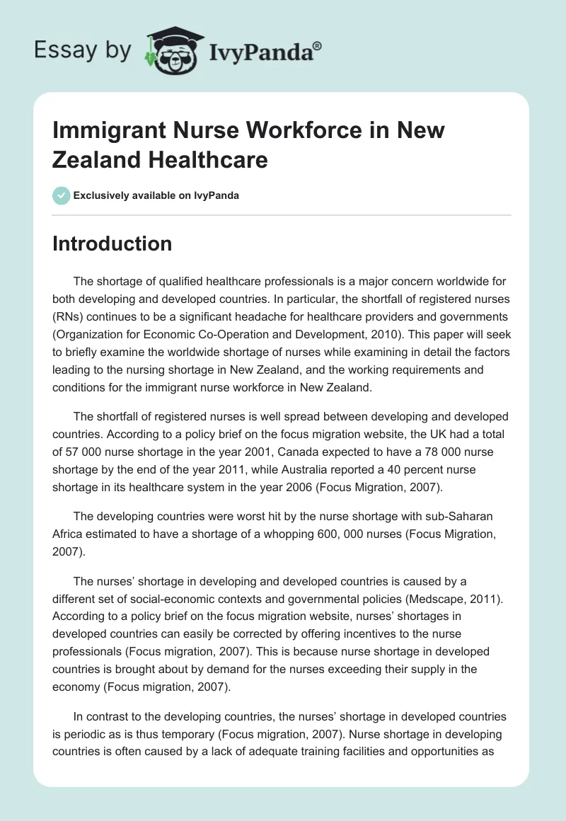 Immigrant Nurse Workforce in New Zealand Healthcare. Page 1