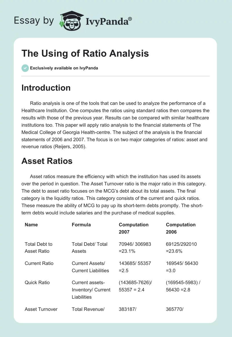 The Using of Ratio Analysis. Page 1