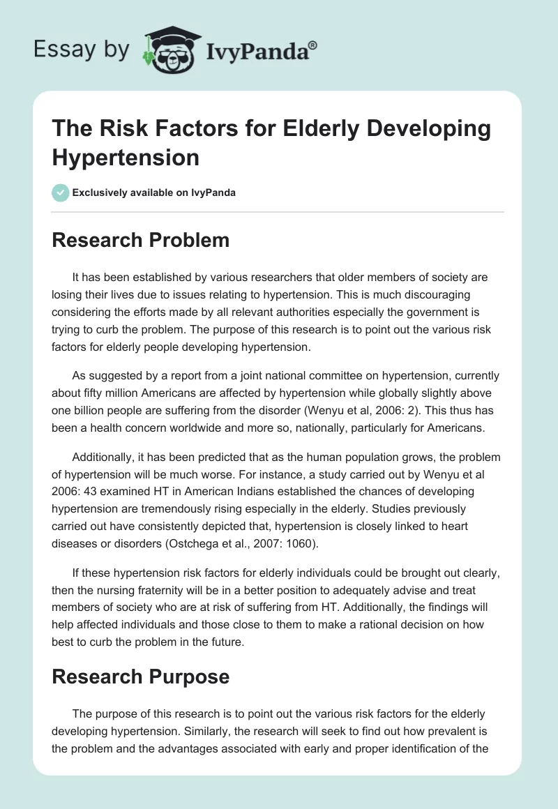 The Risk Factors for Elderly Developing Hypertension. Page 1