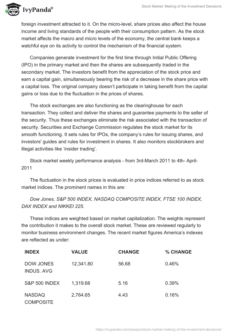 Stock Market: Making of the Investment Decisions. Page 2