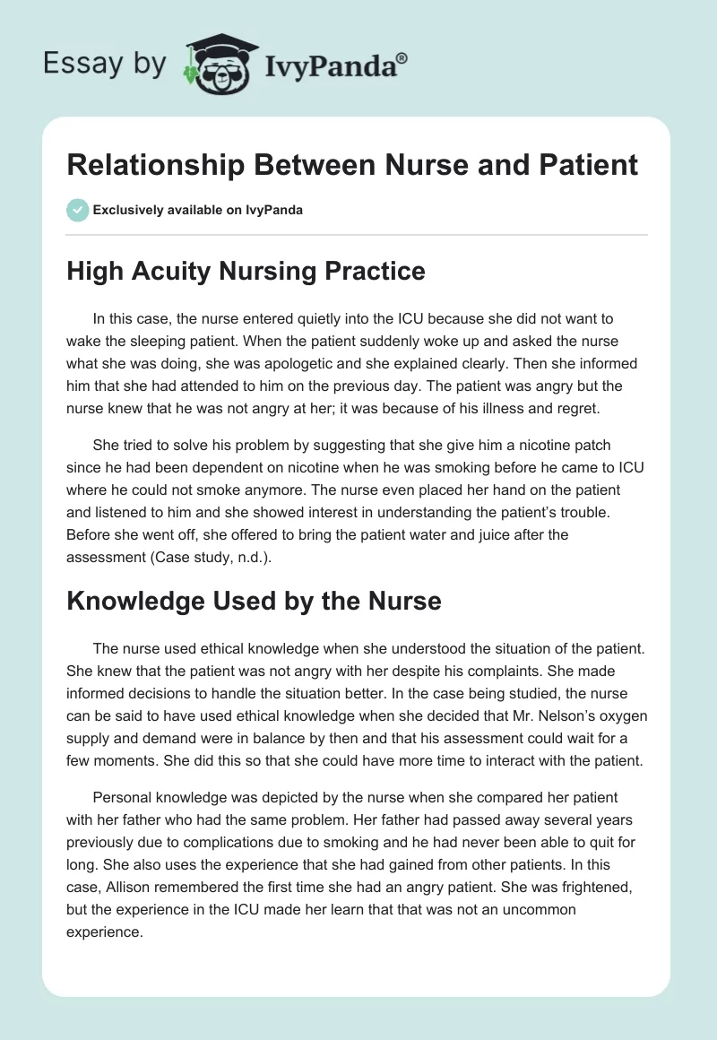 Relationship Between Nurse and Patient. Page 1