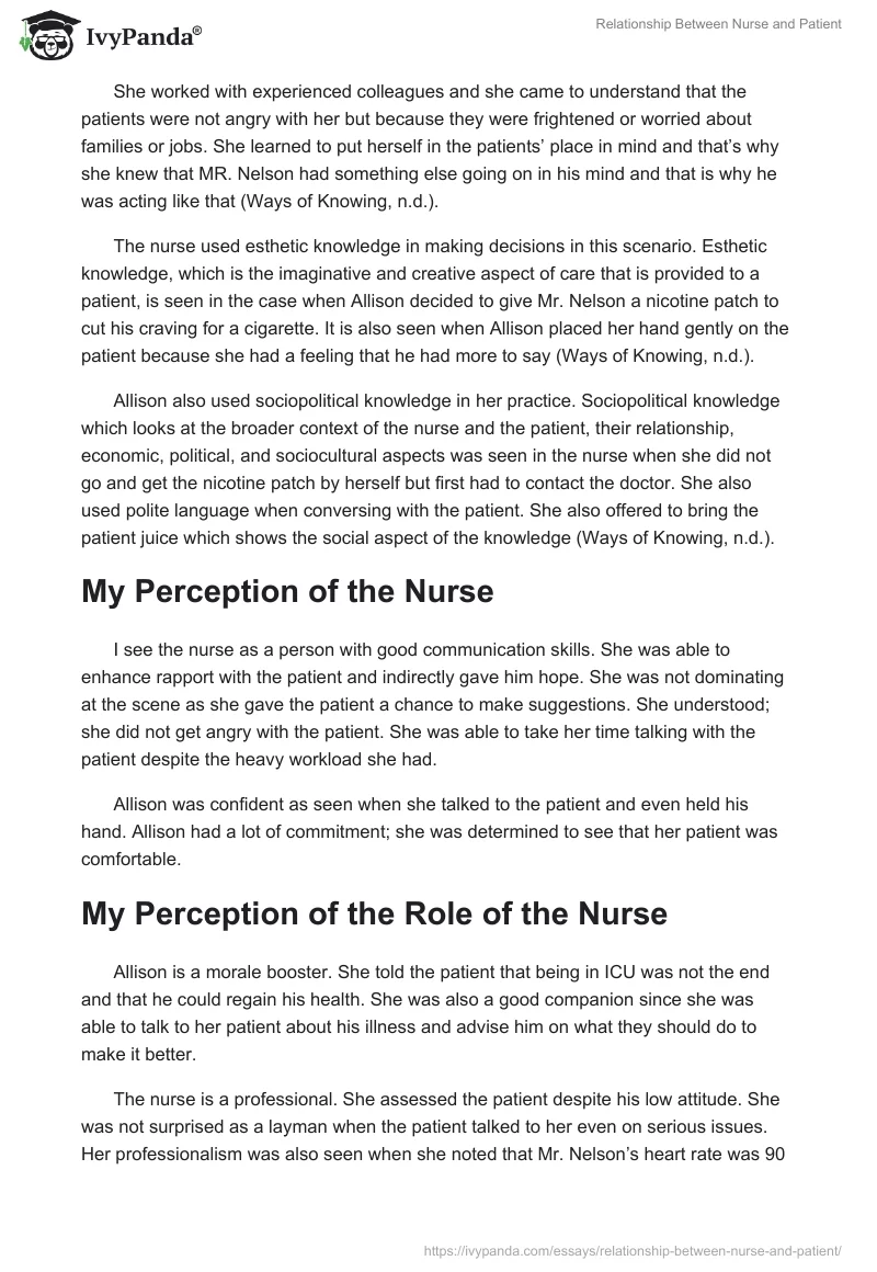 Relationship Between Nurse and Patient. Page 2
