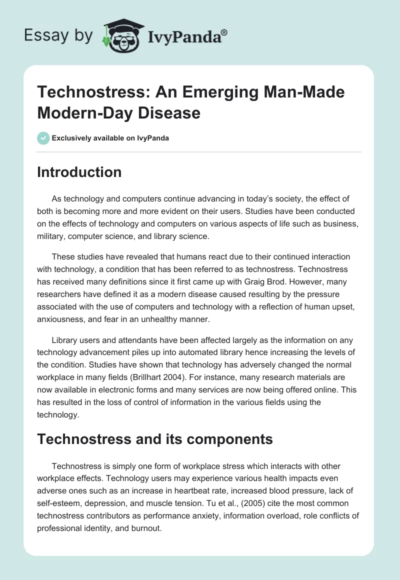Technostress: An Emerging Man-Made Modern-Day Disease. Page 1