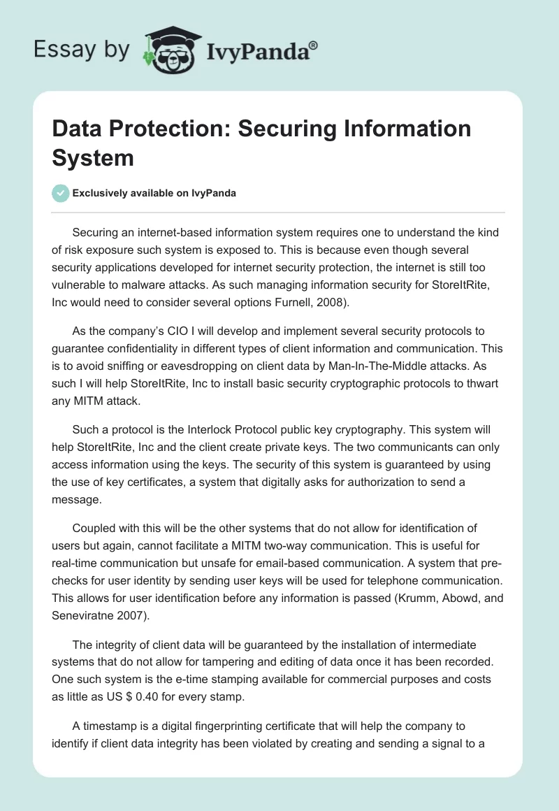 Data Protection: Securing Information System. Page 1