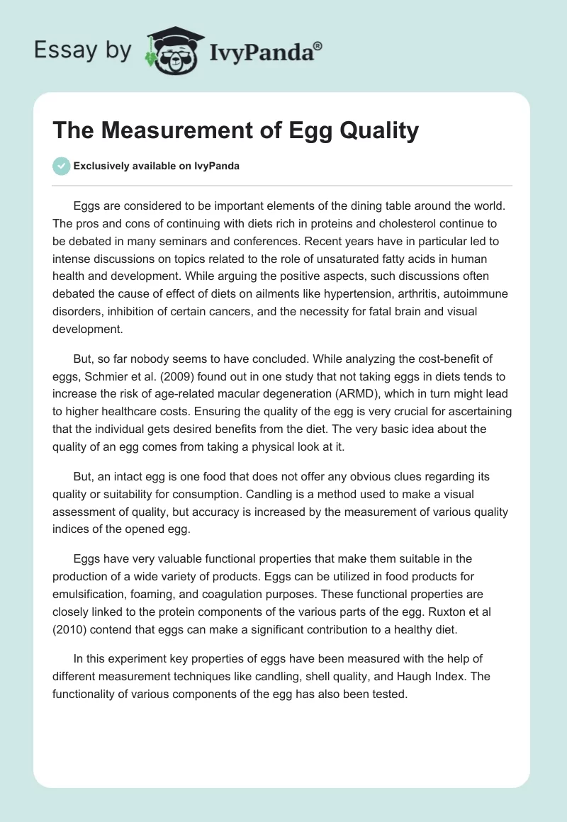 The Measurement of Egg Quality. Page 1