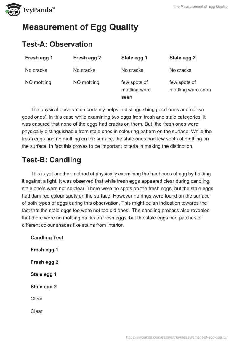 The Measurement of Egg Quality. Page 2