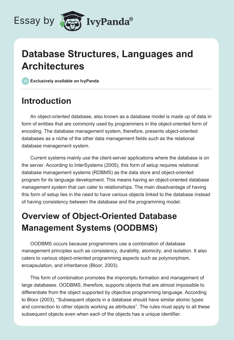 Database Structures, Languages and Architectures. Page 1