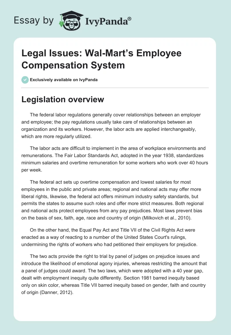 Legal Issues: Wal-Mart’s Employee Compensation System. Page 1