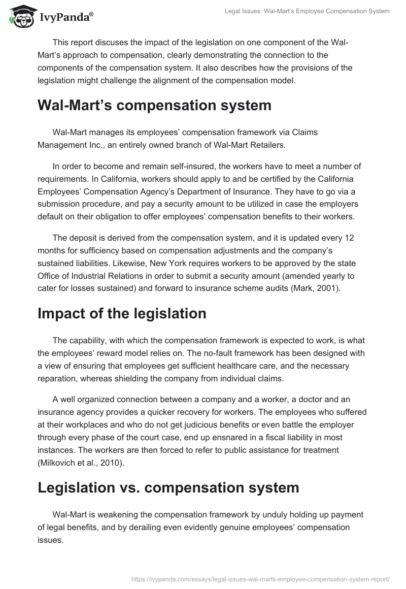 Legal Issues: Wal-Mart’s Employee Compensation System. Page 2