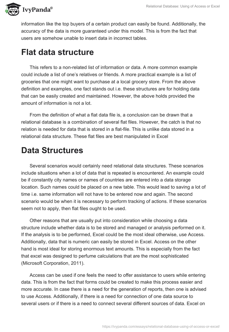 Relational Database: Using of Access or Excel. Page 2