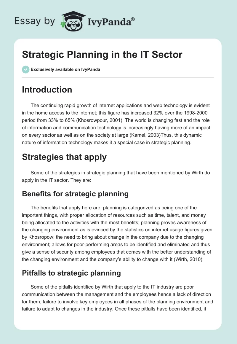 Strategic Planning in the IT Sector. Page 1