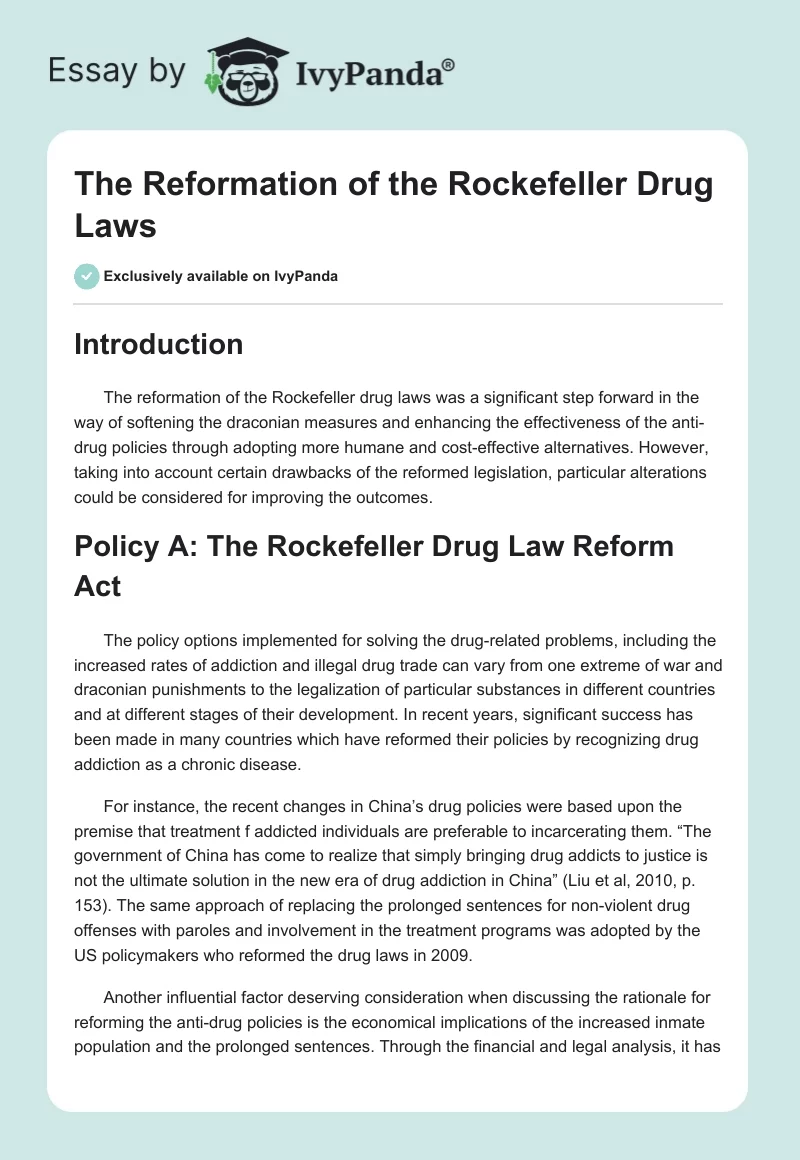 The Reformation of the Rockefeller Drug Laws. Page 1