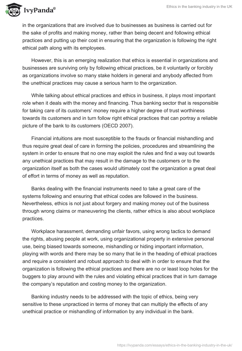 Ethics in the Banking Industry in the UK. Page 2