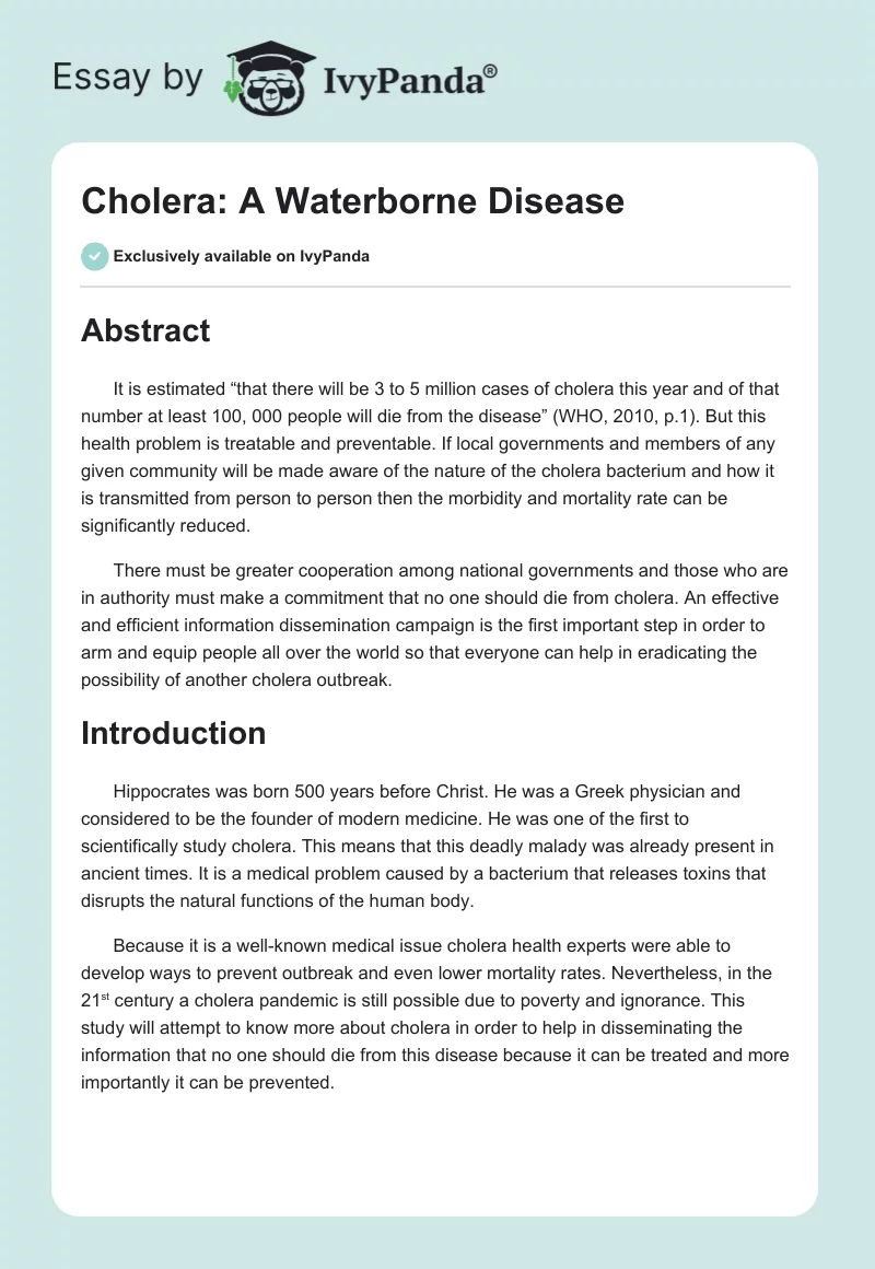 Cholera: A Waterborne Disease. Page 1