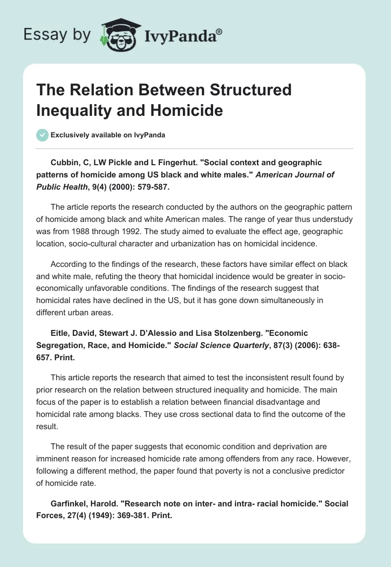 The Relation Between Structured Inequality and Homicide. Page 1