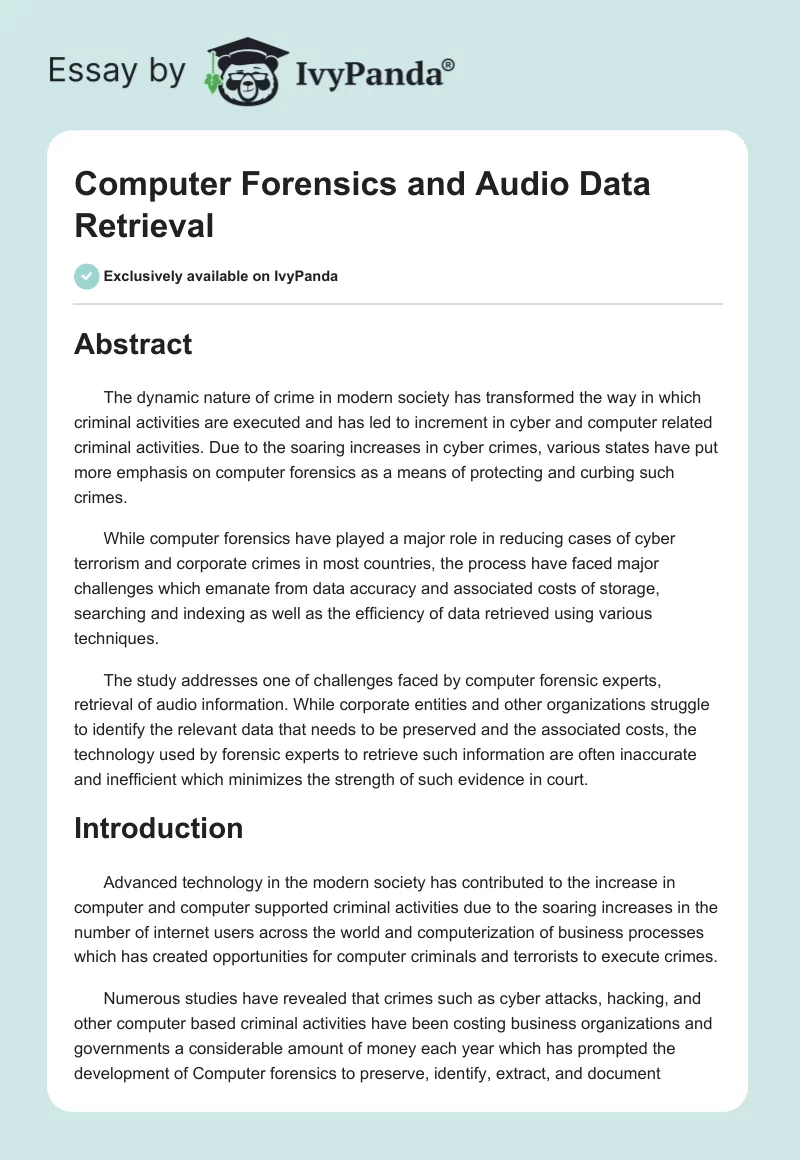 Computer Forensics and Audio Data Retrieval. Page 1