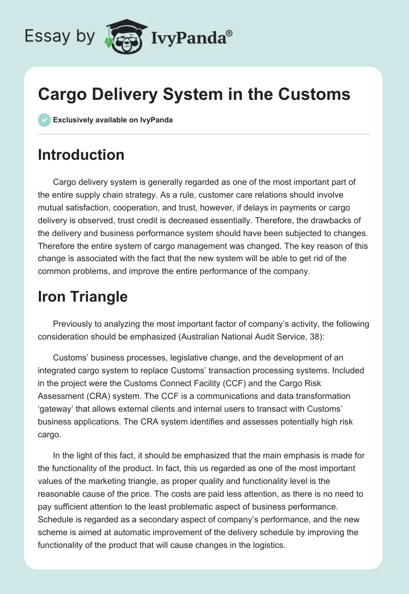Cargo Delivery System in the Customs. Page 1