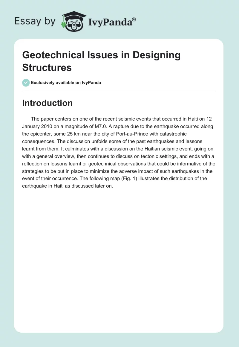 Geotechnical Issues in Designing Structures. Page 1