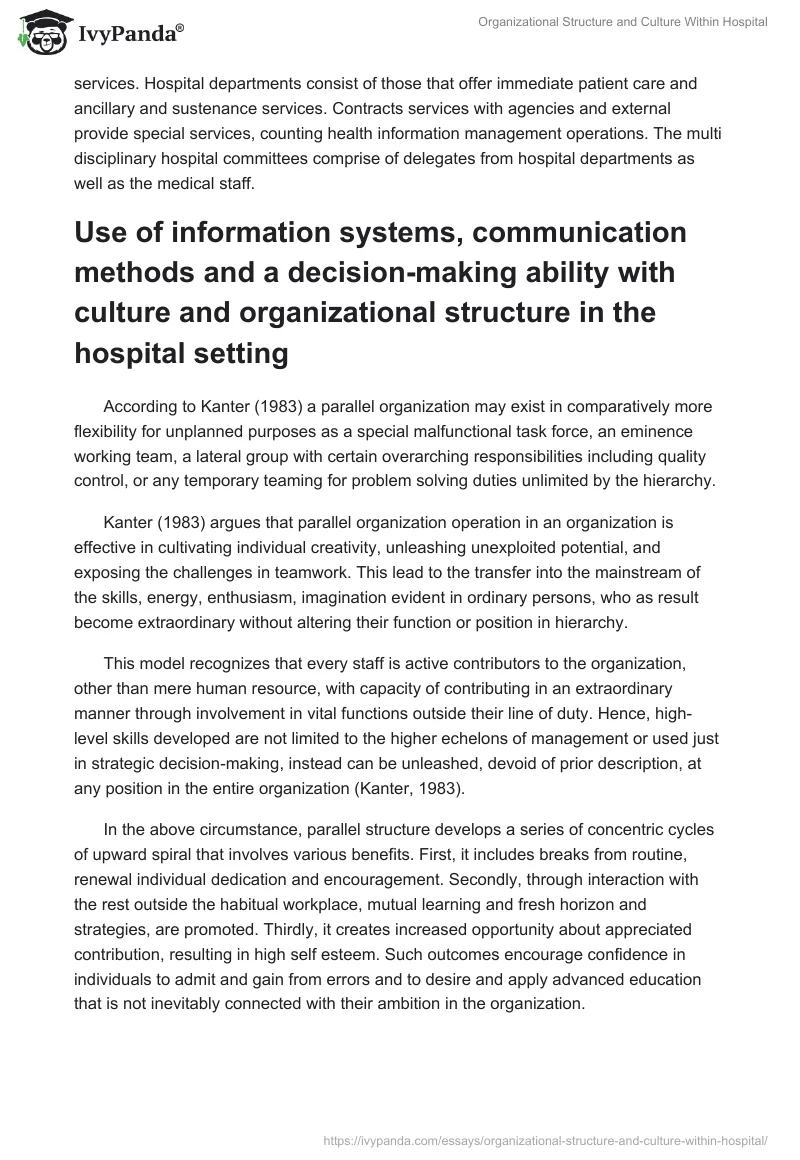 Organizational Structure and Culture Within Hospital. Page 2