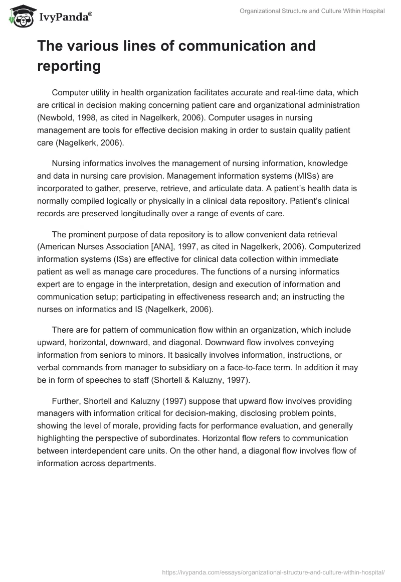 Organizational Structure and Culture Within Hospital. Page 3