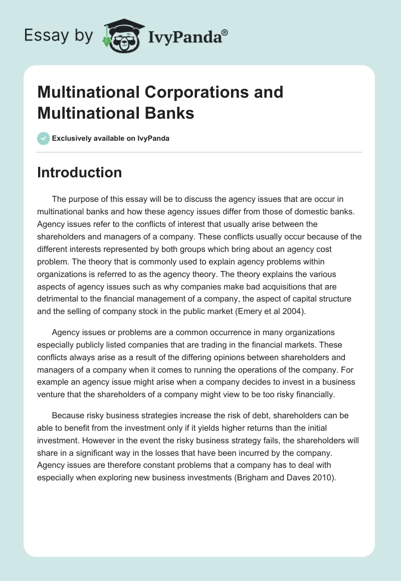 Multinational Corporations and Multinational Banks. Page 1
