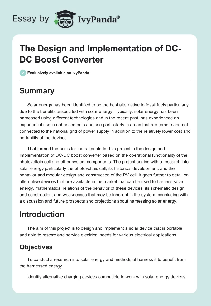 The Design and Implementation of DC-DC Boost Converter. Page 1
