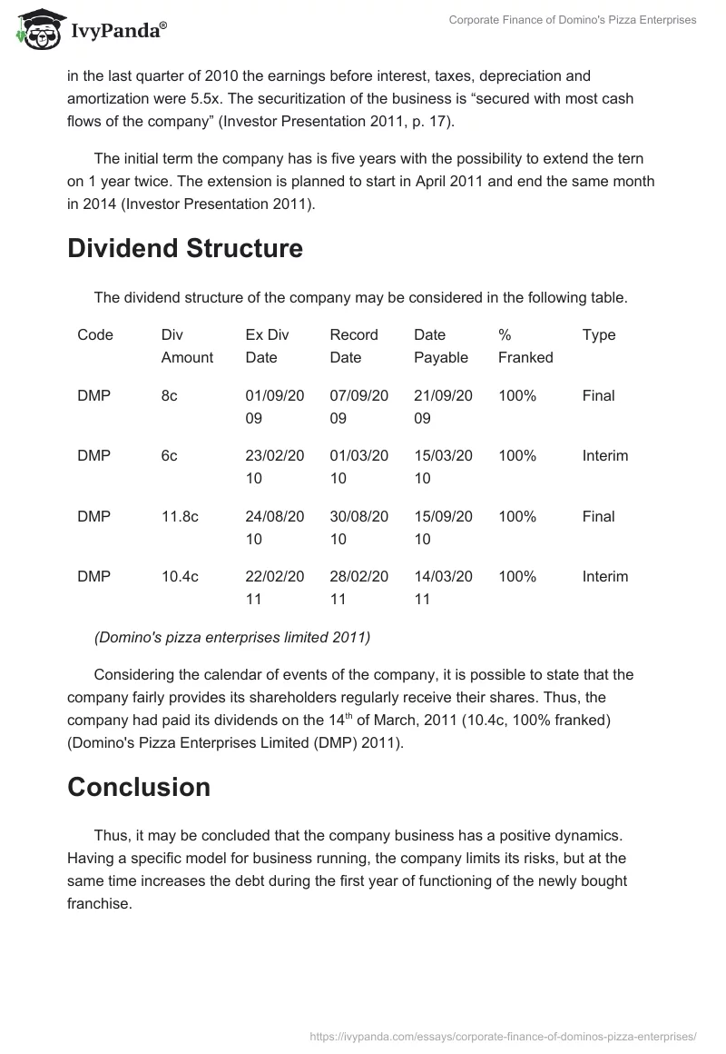 Corporate Finance of Domino's Pizza Enterprises. Page 2