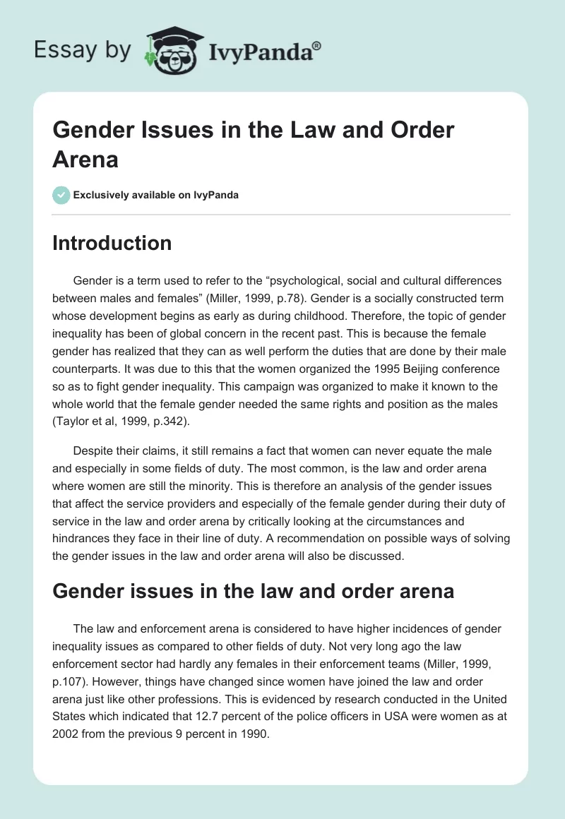 Gender Issues in the Law and Order Arena. Page 1