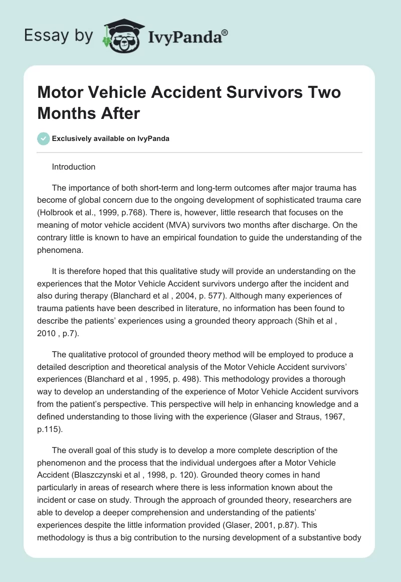 Motor Vehicle Accident Survivors Two Months After. Page 1