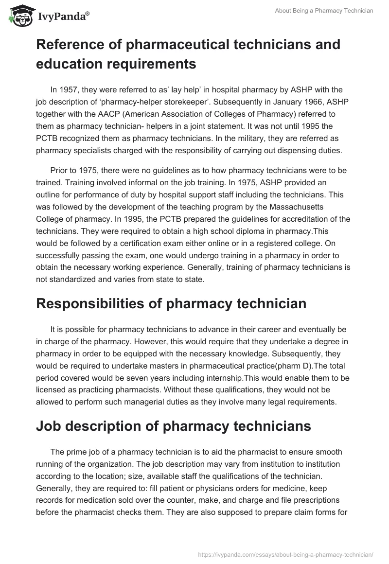 About Being a Pharmacy Technician. Page 2