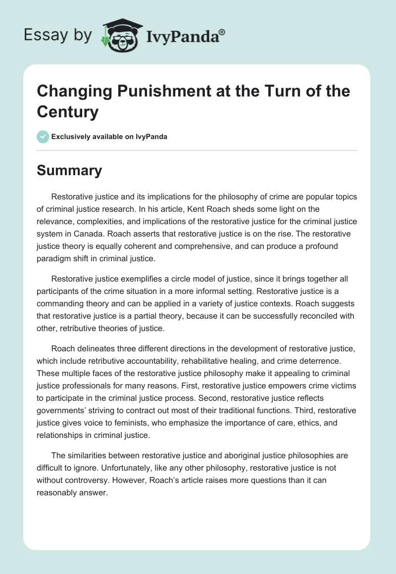 Changing Punishment at the Turn of the Century. Page 1
