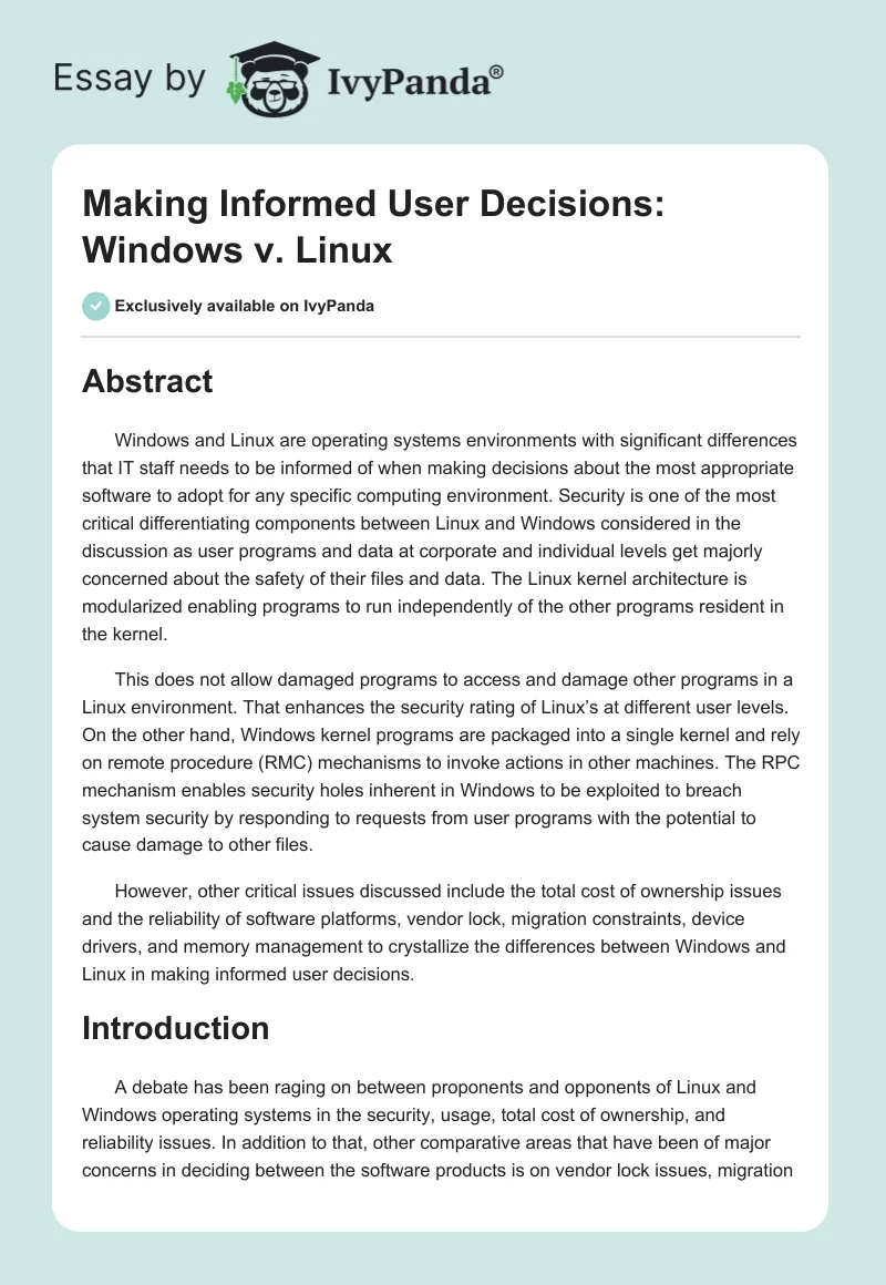 Making Informed User Decisions: Windows v. Linux. Page 1