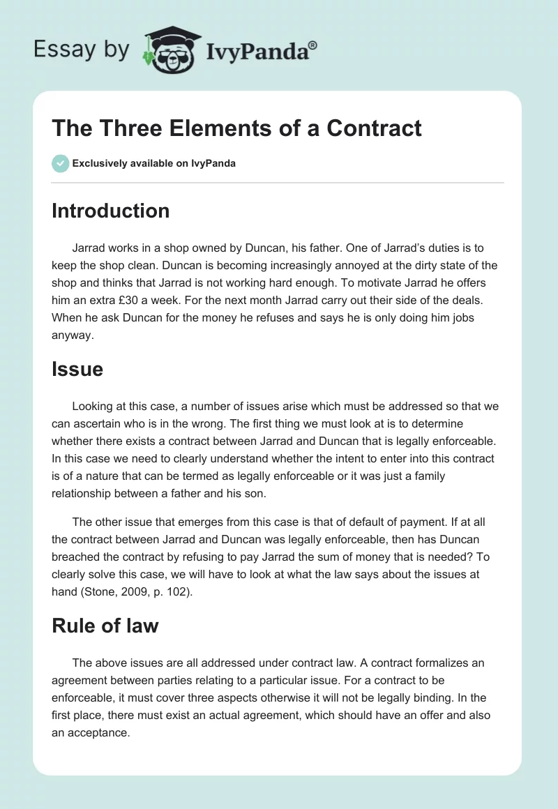 The Three Elements of a Contract. Page 1