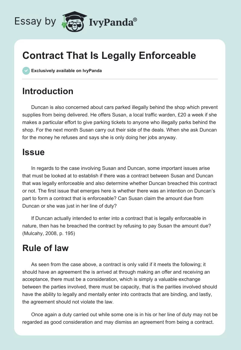 Contract That Is Legally Enforceable. Page 1