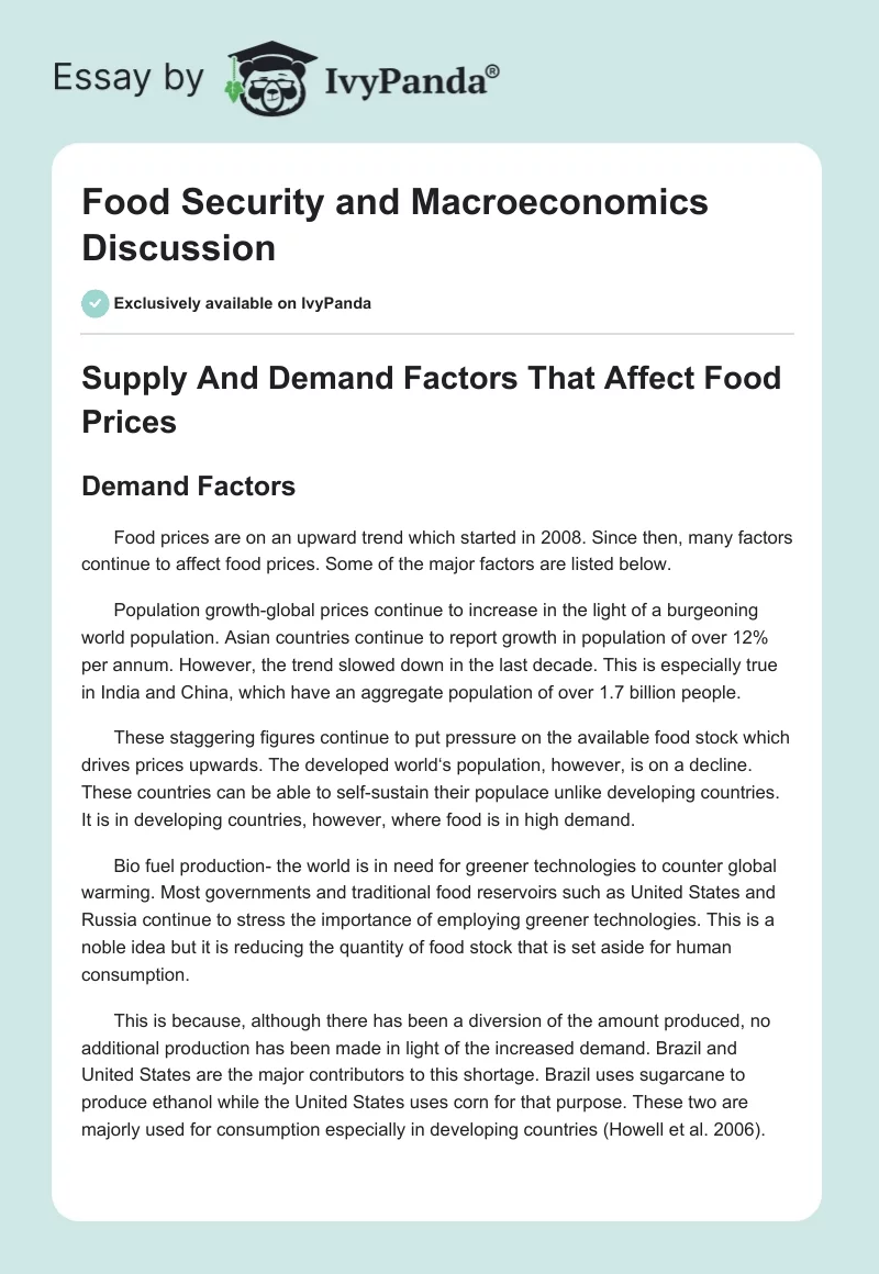 Food Security and Macroeconomics Discussion. Page 1