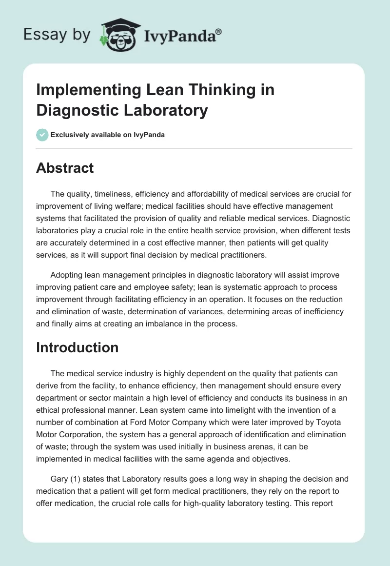 Implementing Lean Thinking in Diagnostic Laboratory. Page 1