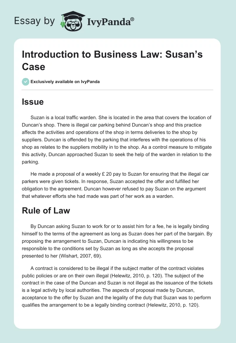 Introduction to Business Law: Susan’s Case. Page 1