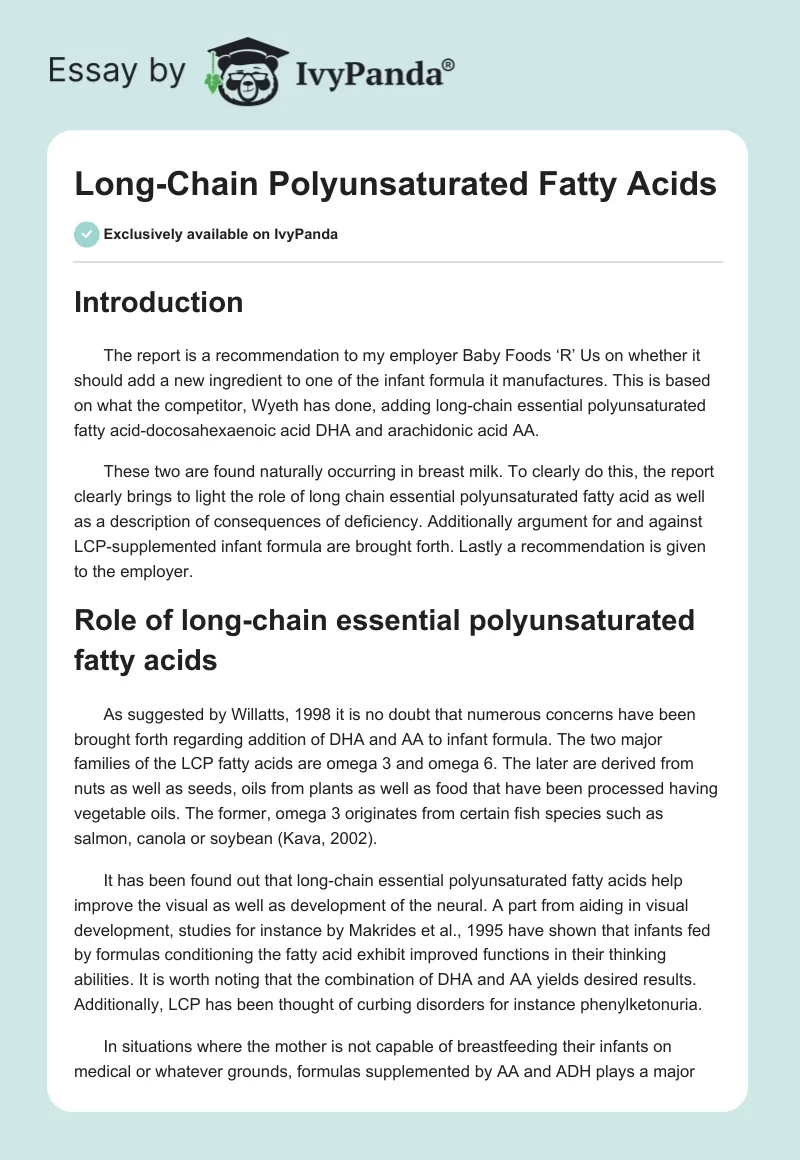 Long-Chain Polyunsaturated Fatty Acids. Page 1