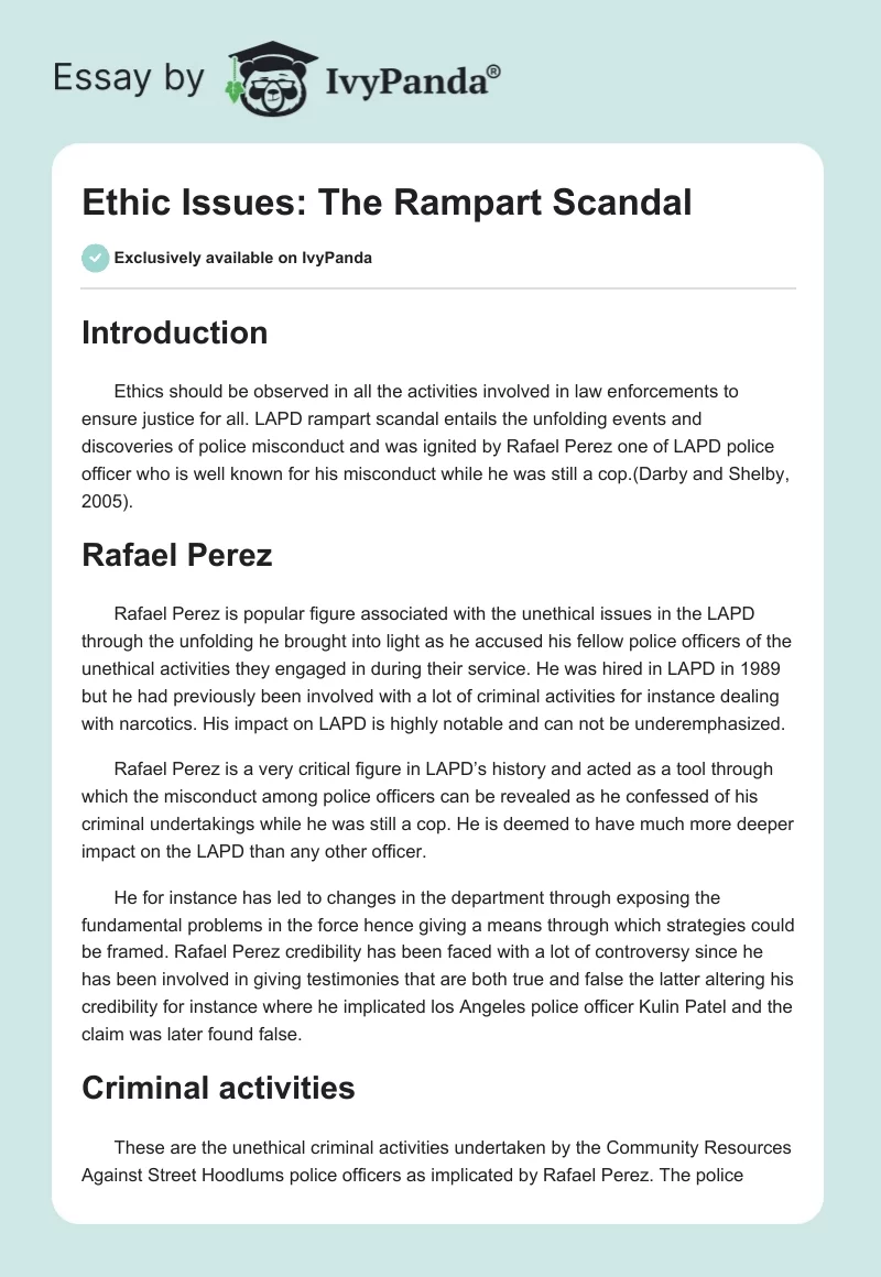 Ethic Issues: The Rampart Scandal. Page 1