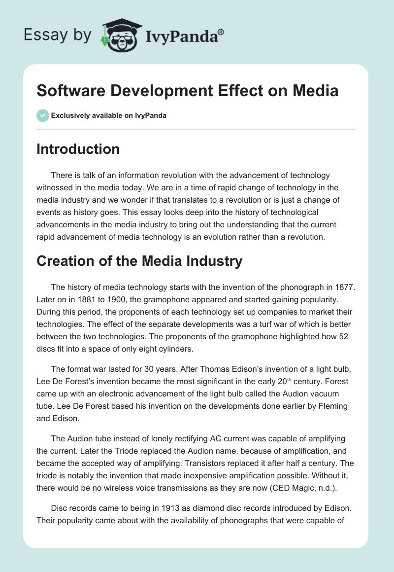 Software Development Effect on Media. Page 1
