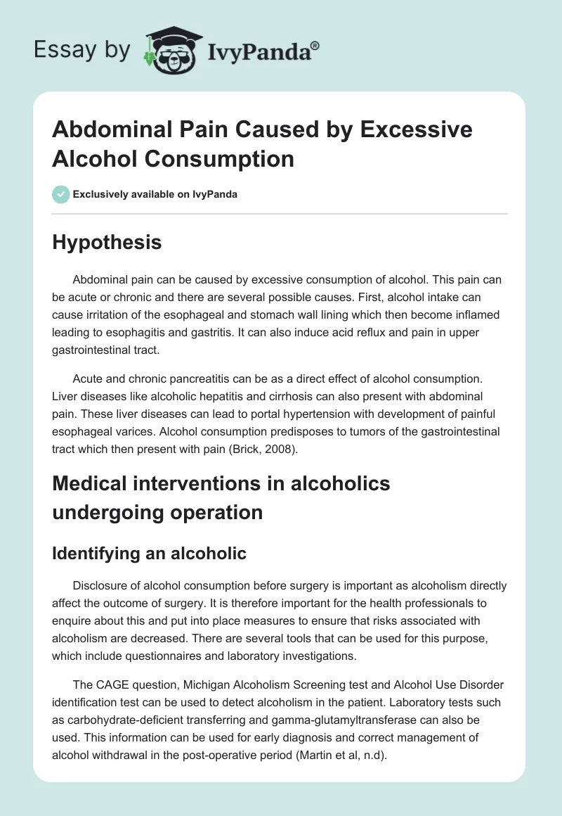Abdominal Pain Caused by Excessive Alcohol Consumption. Page 1