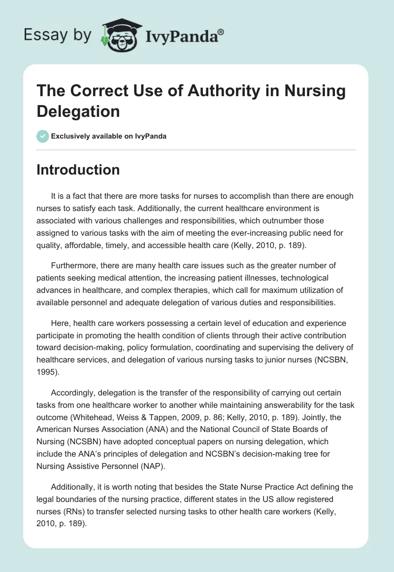 The Correct Use of Authority in Nursing Delegation. Page 1