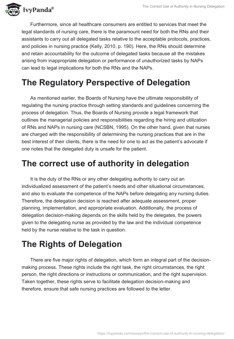 The Correct Use of Authority in Nursing Delegation. Page 3