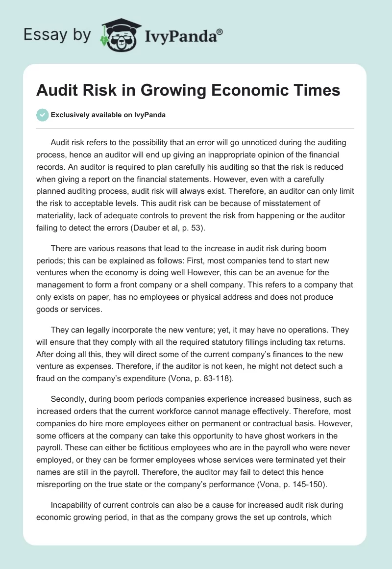 Audit Risk in Growing Economic Times. Page 1
