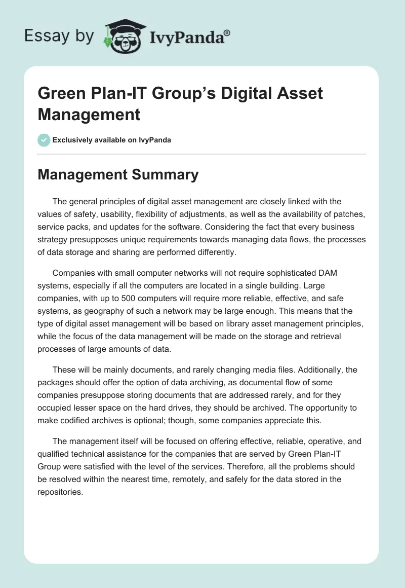 Green Plan-IT Group’s Digital Asset Management. Page 1