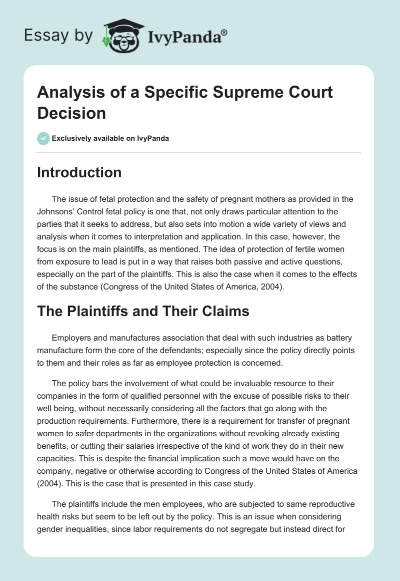 Analysis of a Specific Supreme Court Decision. Page 1