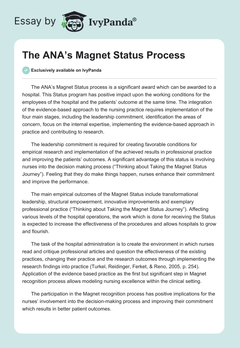 The ANA’s Magnet Status Process. Page 1