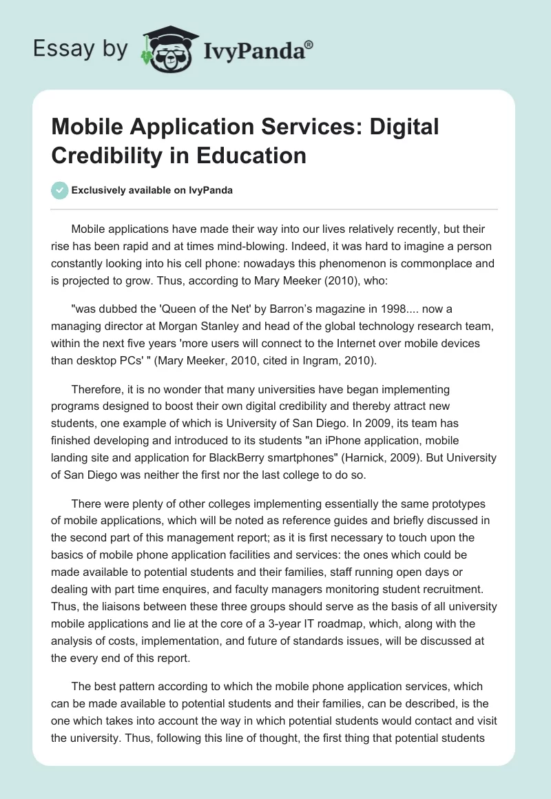 Mobile Application Services: Digital Credibility in Education. Page 1