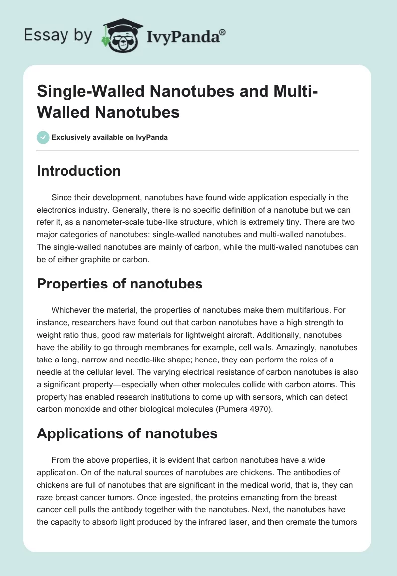 Single-Walled Nanotubes and Multi-Walled Nanotubes. Page 1